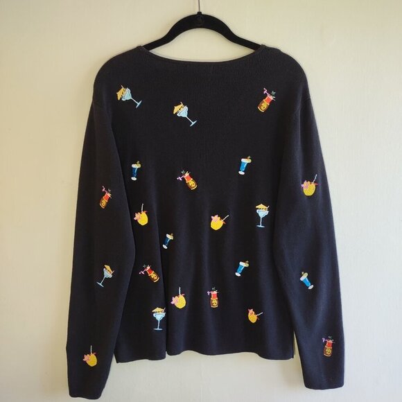 🍹Alexandra Bartlett Cocktail Cardigan Whimsical Tropical Cruise Tiki Bar L/XL - Picture 6 of 8